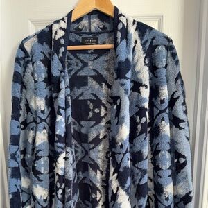 Lucky Brand Open Cardigan Womens XL Blue Tribal Blanket Aztec Jacket Sweater